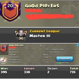 🍁 RARE NAME  [ GoOd Pl@yErS ] | LEVEL 20 🎉  POSITIVE WAR LOG 🤩  MASTER 3 LEAGUE 👾 W395 | L338 | D2 | 🥳 CC LVL 2 🦋 CHEAP PRICE ✨ FAST DELIVERY  🪂 0