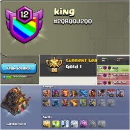 Clan name-  King  __ Clan LvL- 12+ __ Gold 1 __ Capital hall- 8 __ Win- 60 _ loss- 47 __ Full Troops max __ Positive War Log __ Fast Delivery 0