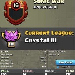 Great English Name Level 16 Clan || Sonic War || Capital Level 10 || Crystal 3 League || Good War Log || Value For Money || Great Clan To Play In 0