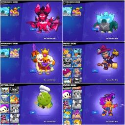🔥 [ブロウラー:57]🔥29Kトロフィー♦️トップ- 105スキン11 ♦️ブロウラーカンスト⚡6ハイパーチャージ🔥NC- はい⚡スキン- レア33、スーパーレア36、エピック30、ミシック3、ハイパーチャージ3 1