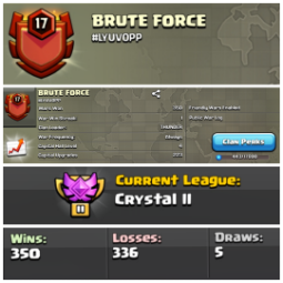 BRUTE FORCE🍁level 17_ CRYSTAL 2_Positive Warlog_RARE CLAN_ 7 DIGIT TAG_INSTANT DELIVERY🌀 0