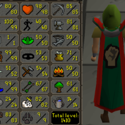 PURE 99 Str 99 Ranged 99 Magic 80 Att 1 Def 82 Slayer 1410 Total | Fire Cape | Juicy POH | Original Email | Mithril Gloves | 78 QP | Rock Golem Pet 0