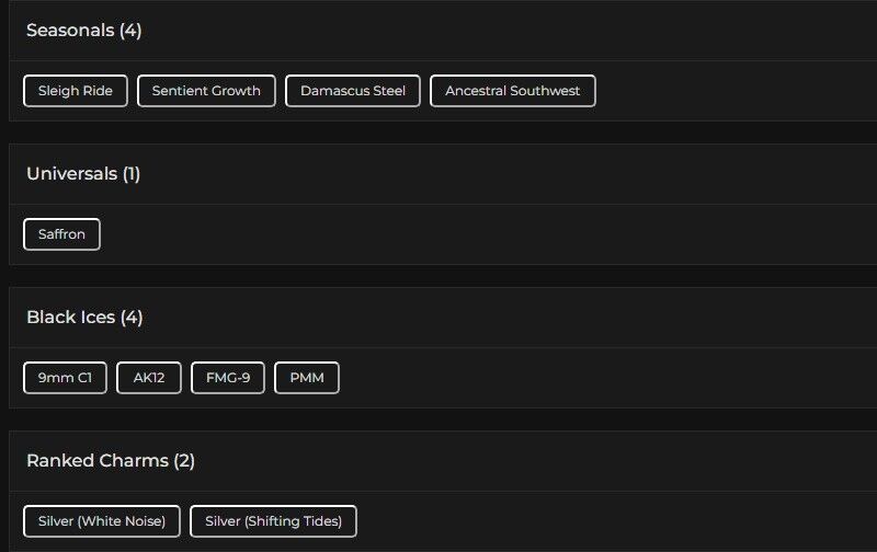 Level 100 | 2x Silver | 4 Black Ice | 1 Universal | 1 Elite | #3502 Level 100 | 2x Silver | 4 Black Ice | 1 Universal | 1 Elite | #3502