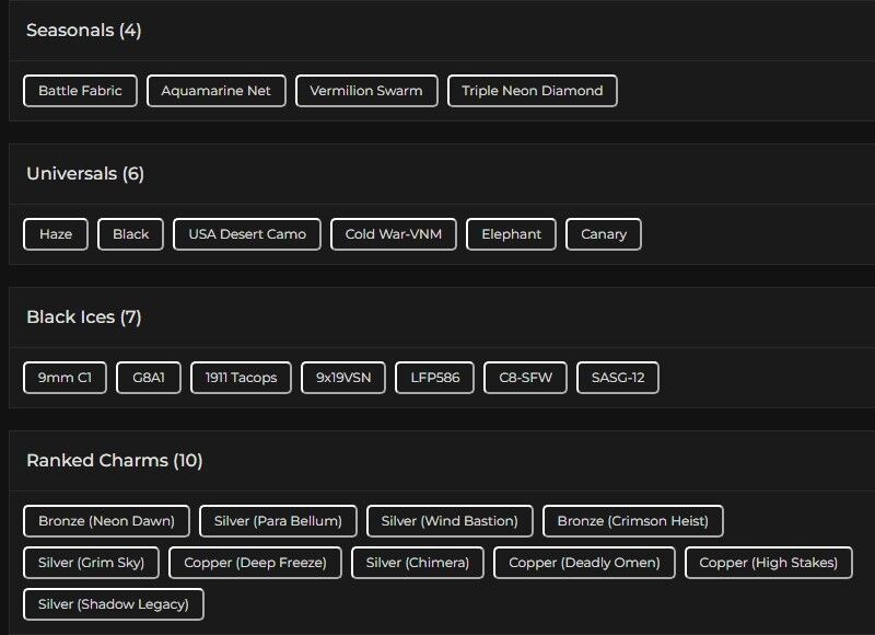 Level 223 | 5x Silver | 7 Black Ice | 6 Universal | 1 Elite | #2930 Level 223 | 5x Silver | 7 Black Ice | 6 Universal | 1 Elite | #2930