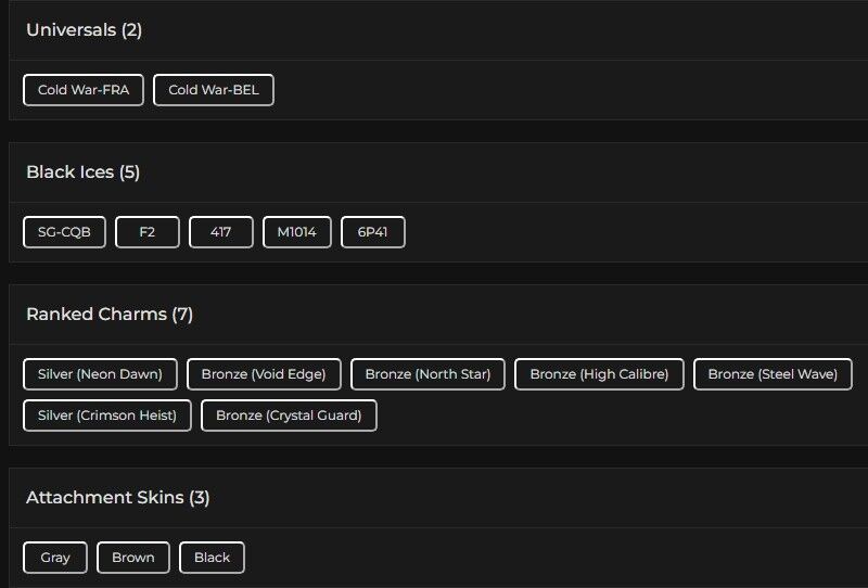 Level 125 | 2x Silver | 5 Black Ice | 2 Universal | 2 Elite | #6165 Level 125 | 2x Silver | 5 Black Ice | 2 Universal | 2 Elite | #6165