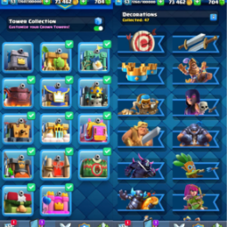 KT LVL-55[] 6 ELTE[] 28 CARD LVL-14[] TOTAL 34 MAX[] 128 EMOTE[] 7 TOWER SKIN 4