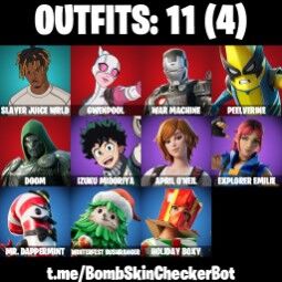 11 Skins✅Izuku Midoriya✅Slayer Juice Wrld✅Holiday Boxy✅Winterfest Bushranger 0