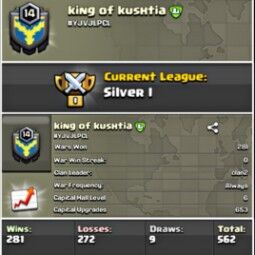 Clan _#Name=king of kushtia_Clan level 14_Capital hall 6_Silver 1_win 281/lost 272_ Rear Clan_( 5 min delivery time) 0