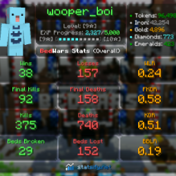 @wooper_boi user / VIP+ Hypixel Stats / 9 LV