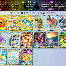๐ด 3370 ENG Cards โณ 2750 Hourglass ๐ 3 Crown (Rare Candy, Flame Patch, Palkia ex) โจ 25 Shiny โญ 10 AR+ ๐ช 41 Gold