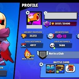 👑 79 Brawlers 👑 35.137 Trofeos 👑 74 skins 👑 10 Leyendas 25 Míticas 👑 👑 25 Epopeyas 👑 4466 Oro 👑 77 Gemas 👑 888 Joyas 👑 3