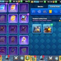 👑KT 14 👑 5712 Trophy 👑 46 LVL 👑 107 Cards 👑 32 Emotes 👑 359 Gems 👑 155k Gold👑 3