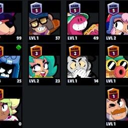 👑 62 Brawlers 👑 21.918 Trophies 👑 29 Skins 👑 7 Legends 👑 14 Mythics 👑 22 Epics 👑 27567 Gold 👑 158 Gems 👑 3884 Blings 👑 2