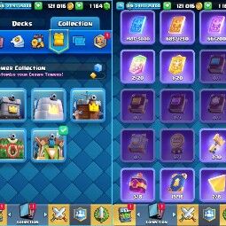 👑KT 14 👑 6791 Trophy 👑 44 LVL 👑 109 Cards 👑 42 Emotes 👑 121k Gold👑 3