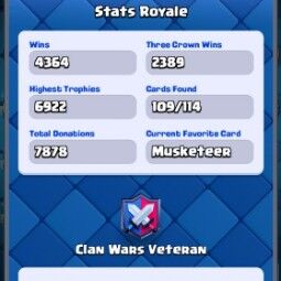 👑KT 14 👑 6791 Trophy 👑 44 LVL 👑 109 Cards 👑 42 Emotes 👑 121k Gold👑 4