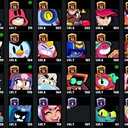 👑 72 Brawlers 👑 21.980 Trophies 👑 59 Skins 👑 7 Legends 👑 21 Mythics 👑 25 Epics 👑 715 Gold 👑 5 Gems 👑 156 Blings 👑 2