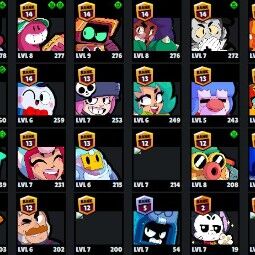 👑 72 Brawlers 👑 24.914 Trophies 👑 79 Skins 👑 7 Legends 👑 20 Mythics 👑 26 Epics 👑 9851 Gold 👑 7 Gems 👑 236 Blings 👑 2