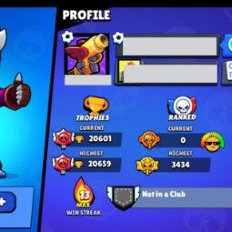 👑 67 Brawlers 👑 20.601 Trophies 👑 43 Skins 👑 5 Legends 👑 18 Mythics 👑 25 Epics 👑 1485 Gold 👑 96 Gems 👑 1303 Blings 👑 3