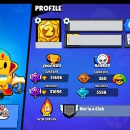 👑 81 Brawlers 👑 31.696 Trophies 👑 81 Skins 👑 11 Legends 👑 25 Mythics 👑 26 Epics 👑 368 Gold 👑 64 Gems 👑 209 Blings 👑 3
