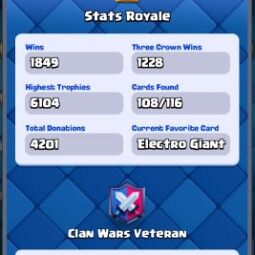 👑KT 14 👑 6104 Trophy 👑 42 LVL 👑 108 Cards 👑 69 Emotes 👑 801 Gems 👑 76 k Gold 👑 4