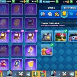 👑KT 14 👑 6220 Trophy 👑 43 LVL 👑 113 Cards 👑 23 Emotes 👑 654 Gems 👑 1 k Gold 👑 3