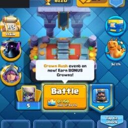 👑KT 14 👑 6220 Trophy 👑 43 LVL 👑 113 Cards 👑 23 Emotes 👑 654 Gems 👑 1 k Gold 👑 0