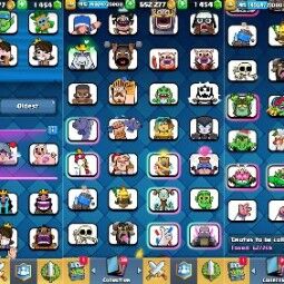 👑KT 14 👑 6344 Trophy 👑 45 LVL 👑 113 Cards 👑 62 Emotes 👑 1454 Gems 👑 652 k Gold 👑 2