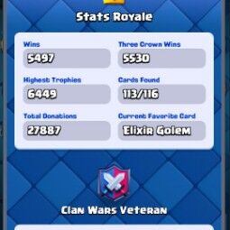 👑KT 14 👑 6344 Trophy 👑 45 LVL 👑 113 Cards 👑 62 Emotes 👑 1454 Gems 👑 652 k Gold 👑 4