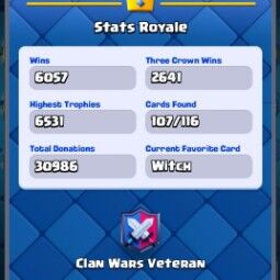 👑KT 14 👑 6531 Trophy 👑 43 LVL 👑 107 Cards 👑 44 Emotes 👑 593 Gems 👑 211 k Gold 👑 4