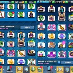 👑KT 14 👑 7092 Trophy 👑 44 LVL 👑 108 Cards 👑 32 Emotes 👑 1934 Gems 👑 297 k Gold 👑 2