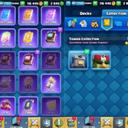 👑KT 14 👑 6750 Trophy 👑 44 LVL 👑 107 Cards 👑 33 Emotes 👑 2845 Gems 👑 116 k Gold 👑 3