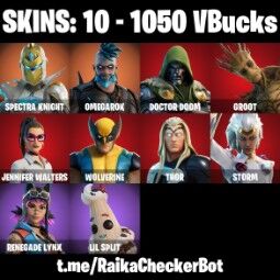 👑10 スキン 👑 pc/PSN/xbox 👑 ウルヴァリン 👑 スペクトラ ナイト オ👑メガロック 👑 ドクター ドゥーム 👑 グルート 👑 ジェニファー ウォルターズ 👑 トール 👑 ストーム 👑 レネゲード リンクス👑 リル・スプリット 👑 0
