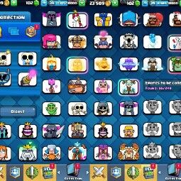 👑 キングタワー13 👑、6500、トロフィー👑、39、LV 👑、108カード、55 👑、エモート👑、102、虹のダイヤ👑、23Kゴールド 👑 2