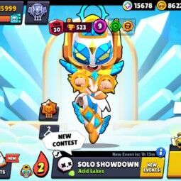 👑 54 Brawlers 👑 15.999 Trophies 👑 63 Skins 👑 4 Legends 👑 8 Mythics 👑 23 Epics 👑 86225 Gold 👑 541 Gems 👑 15678 Blings 👑 0