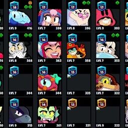 👑 72 Brawlers 👑 32.058 Trophies 👑 72 Skins 👑 6 Legends 👑 21 Mythics 👑 26 Epics 👑 38612 Gold 👑 329 Gems 👑 3977 Blings 👑 2