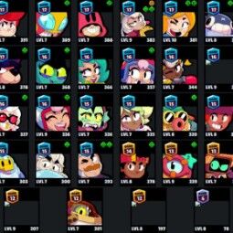 👑 76 Brawlers 👑 32.598 Trophies 👑 65 Skins 👑 8 Legends 👑 23 Mythics 👑 26 Epics 👑 1585 Gold 👑 50 Gems 👑 413 Blings 👑 2