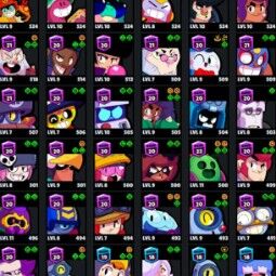 👑 76 Brawlers 👑 32.598 Trophies 👑 65 Skins 👑 8 Legends 👑 23 Mythics 👑 26 Epics 👑 1585 Gold 👑 50 Gems 👑 413 Blings 👑 1