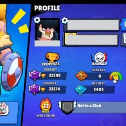 👑 76 Brawlers 👑 32.598 Trophies 👑 65 Skins 👑 8 Legends 👑 23 Mythics 👑 26 Epics 👑 1585 Gold 👑 50 Gems 👑 413 Blings 👑 3