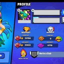 👑 64 Brawlers 👑 25.706 Trophies 👑 78 Skins 👑 8 Legends 👑 12 Mythics 👑 25 Epics 👑 1938 Gold 👑 69 Gems 👑 2274 Blings 👑 3