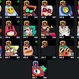 👑 67 Brawlers 👑 23.505 Trophies 👑 61 Skins 👑 6 Legends 👑 16 Mythics 👑 26 Epics 👑 1172 Gold 👑 26 Gems 👑 2359 Blings 👑 2