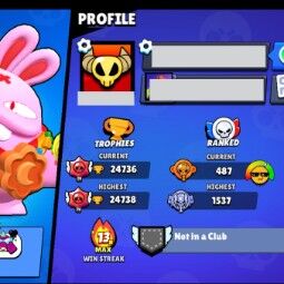 👑 67 brawlers 👑 24.736 troféus 👑 51 Skins 👑 6 Lendas 👑 16 Míticos 👑 26 Épicos 👑 1641 gold 👑 233 gemas 👑 1119 Blings 👑 3