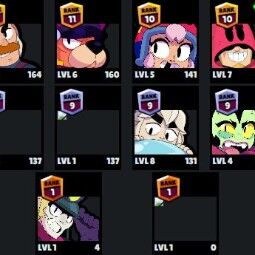 👑 64 Brawlers 👑 21.902 Trophies 👑 71 Skins 👑 3 Legends 👑 17 Mythics 👑 25 Epics 👑 7615 Gold 👑 36 Gems 👑 1927 Blings 👑 2