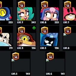 👑 64 Brawlers 👑 22.914 Trophies 👑 62 Skins 👑 7 Legends 👑 12 Mythics 👑 26 Epics 👑 1287 Gold 👑 10 Gems 👑 786 Blings 👑 2