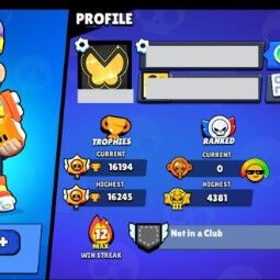 👑 54 Brawlers 👑 16.194 Trophies 👑 43 Skins 👑 3 Legends 👑 13 Mythics 👑 19 Epics 👑 1028 Gold 👑 55 Gems 👑 1592 Blings 👑 2