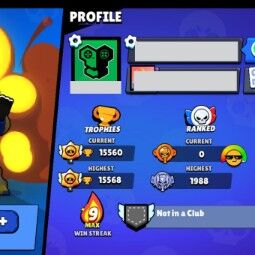 👑 54 Brawlers 👑 15.560 Trophies 👑 45 Skins 👑 3 Legends 👑 7 Mythics 👑 25 Epics 👑 959 Gold 👑 23 Gems 👑 1070 Blings 👑 2