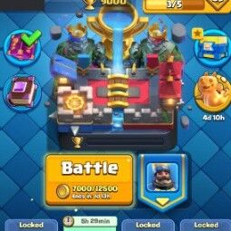 👑KT 15 👑 9000 Trophy 👑 58 LVL 👑 114 Cards 👑 109 Emotes 👑 163 Gems 👑 233 k Gold 👑 0