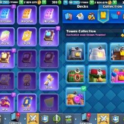 👑 キングタワー 15 👑 8695 トロフィー 👑 56 LV 👑 115 カード 👑 146 エモート 👑 355 虹のダイヤ 👑 2,82 kk ゴールド 👑 3