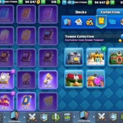 👑KT 15 👑 7862 Trophy 👑 56 LVL 👑 115 Cards 👑 76 Emotes 👑 518 Gems 👑 94 k Gold 👑 3