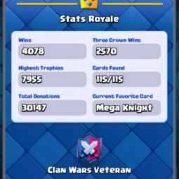 👑KT 15 👑 7862 Trophy 👑 56 LVL 👑 115 Cards 👑 76 Emotes 👑 518 Gems 👑 94 k Gold 👑 4