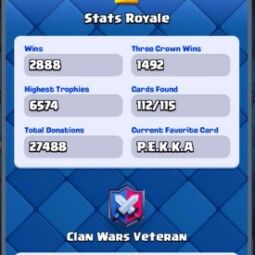 👑KT 14 👑 6535 Trophy 👑 42 LVL 👑 112 Cards 👑 24 Emotes 👑 1801 Gems 👑 351 k Gold 👑 4